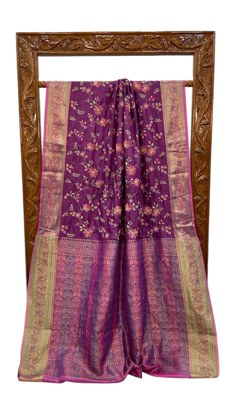 Tussar Silk Handloom Banarasi Saree With Chikankari - The Handlooms