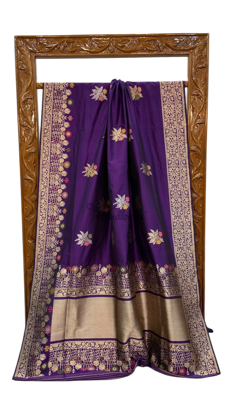 Pure Katan Silk Banarasi Handloom Saree - All over Sona Roopa Kadua Boota with Meenakari - The Handlooms