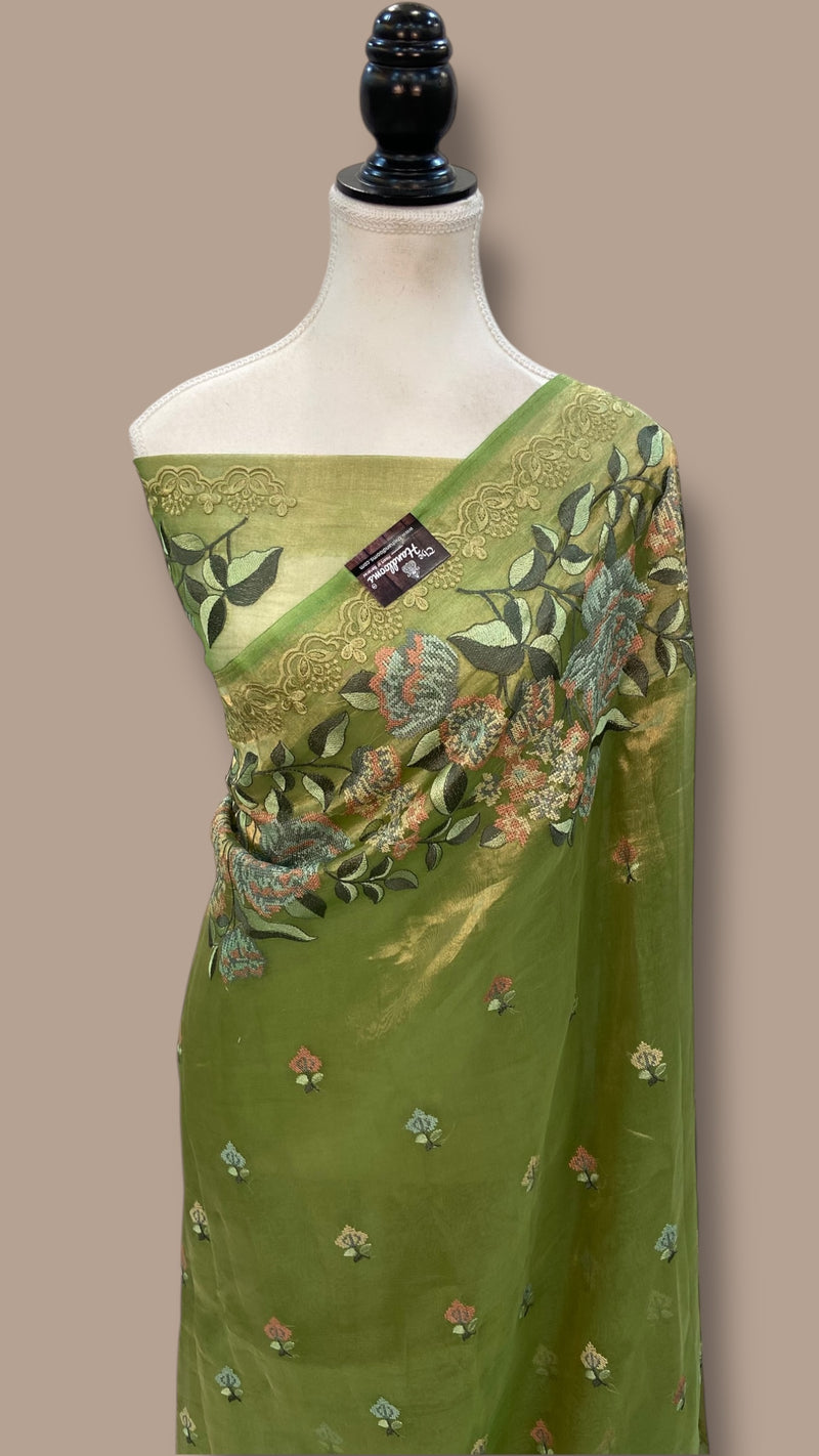 Pure Tissue Handloom Banarasi Saree With Chikankari - The Handlooms