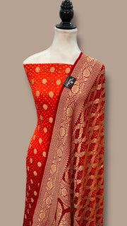 Pure Khaddi Georgette Bandhej Banarasi Dress material - The Handlooms