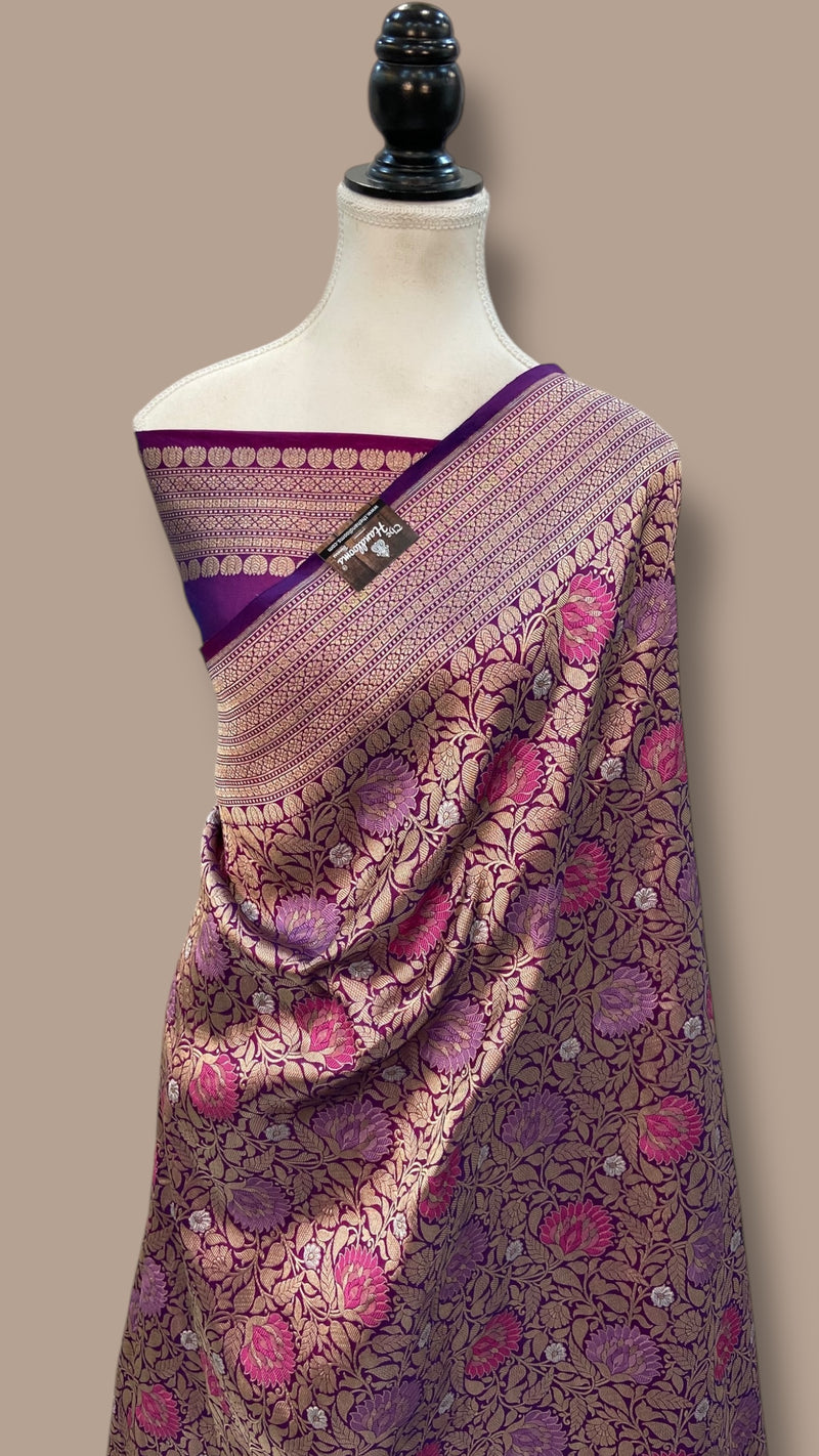 Regal Pure Katan Silk Banarasi Saree – Handwoven Tanchui Brocade - The Handlooms