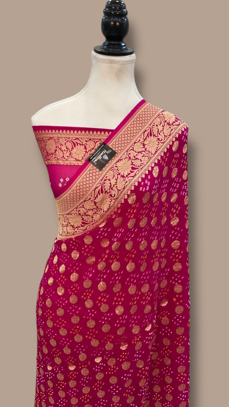 Pure Georgette Banarasi Bandhej Handloom Saree - The Handlooms