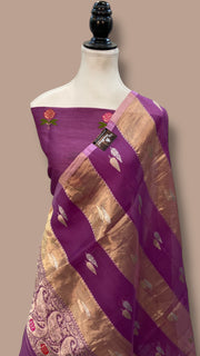 Pure linen Handloom Banarsi kadua dress material with kora tissue dupatta - The Handlooms