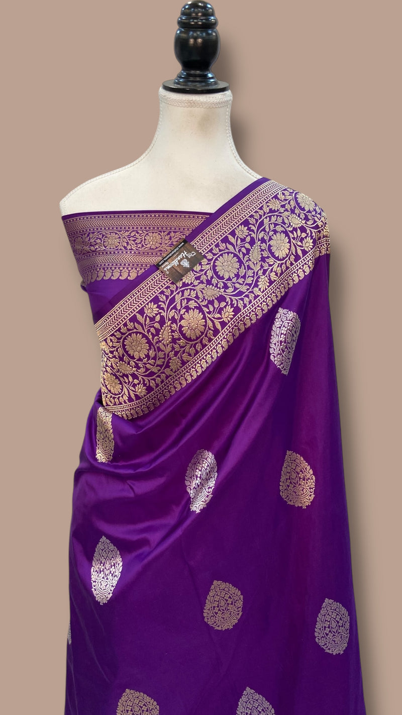 Pure Katan Silk Banarasi Handloom Saree - All Over Sona Roopa Kadua Boota - The Handlooms