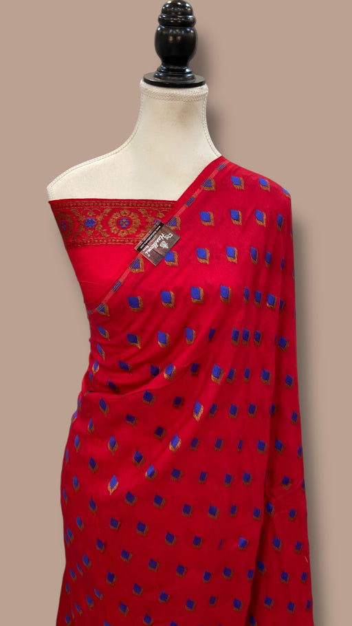 Moonga Georgette Handloom Banarasi Saree - All Over Jaal Work With Meenakari - The Handlooms