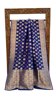 Royal Blue Pure Katan Silk Banarasi Handloom Saree - All over jaal work - The Handlooms