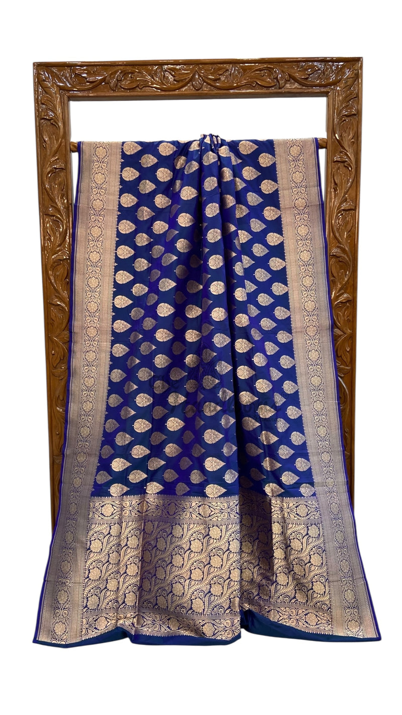 Royal Blue Pure Katan Silk Banarasi Handloom Saree - All over jaal work - The Handlooms