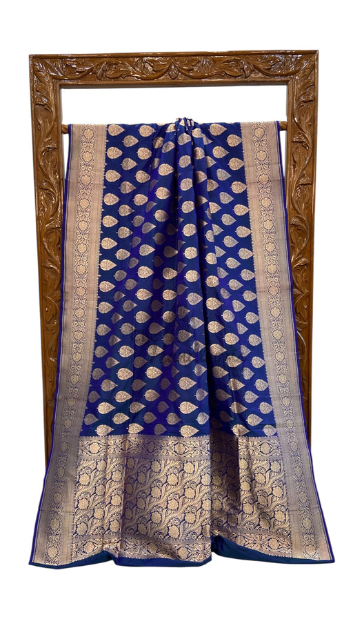 Royal Blue Pure Katan Silk Banarasi Handloom Saree - All over jaal work - The Handlooms