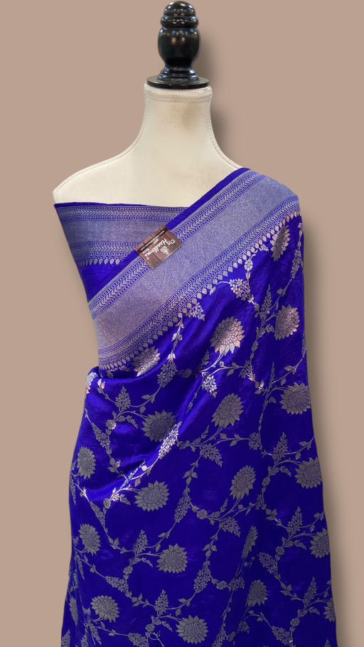 Royal Blue Pure Chiniya Silk Khaddi Handloom Banarasi Saree - The Handlooms