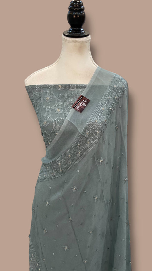 Pure Georgette Banarasi Chikankari Dress Material - The Handlooms