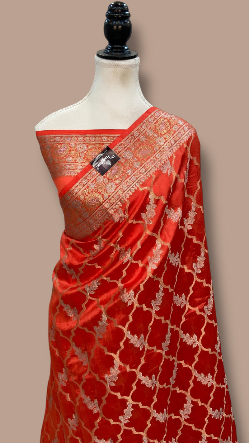 Pure Dupion Silk Banarasi Saree - Gold Zari - The Handlooms