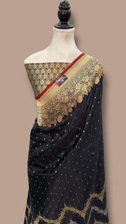 Pure Katan Silk Banarasi Handloom Saree - All over sona roopa Kadua stripe - The Handlooms