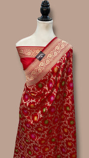 Pure Katan Silk Banarasi Handloom Saree - All over Jaal Work With Meenakari - The Handlooms