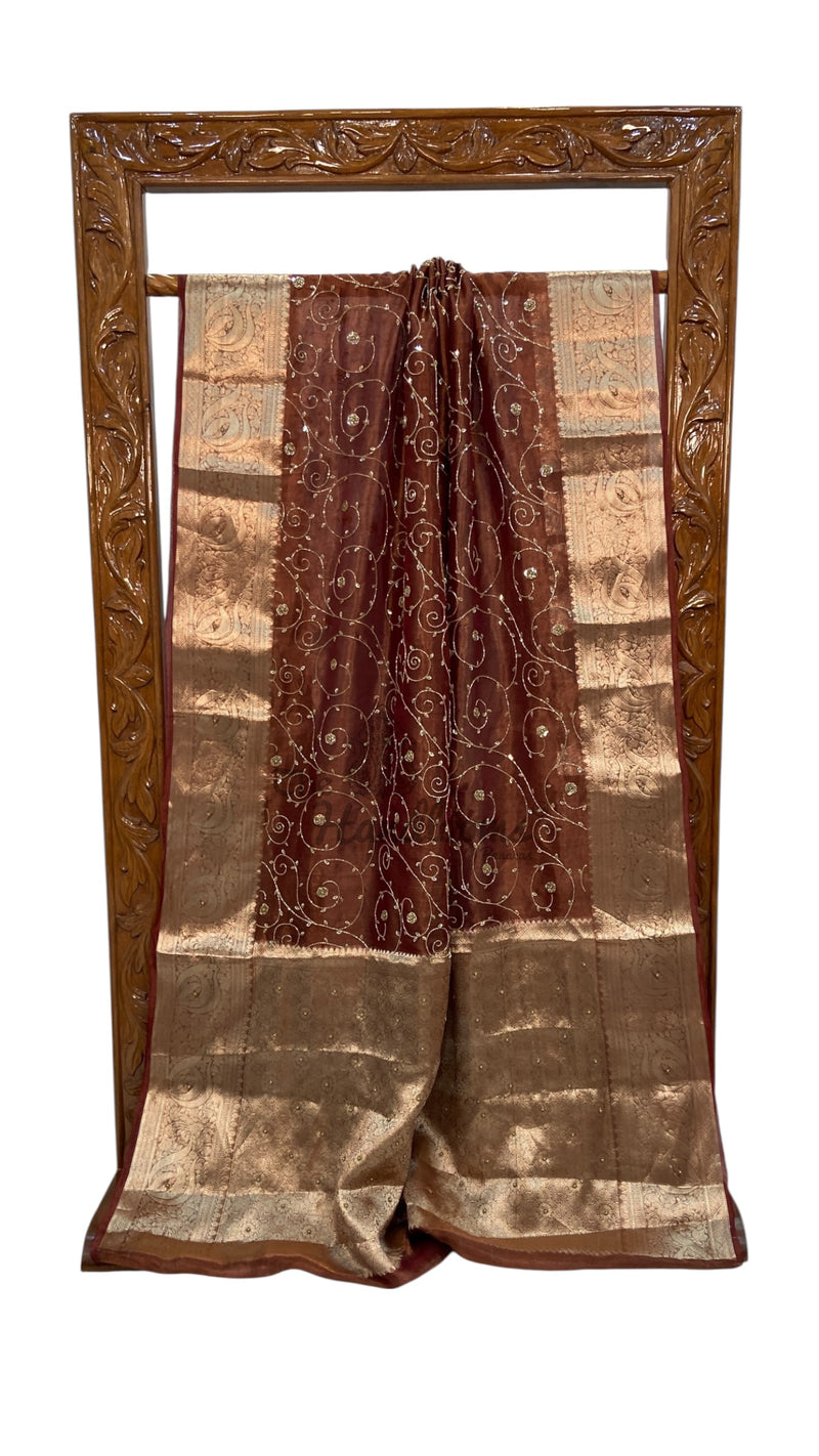 Pure Kora Tissue Handloom Banarasi Saree - Handwork - The Handlooms