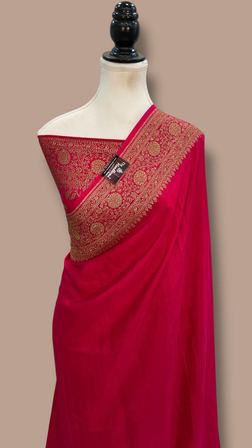 Pure Khaddi Crepe Georgette Handloom Banarasi Saree - The Handlooms