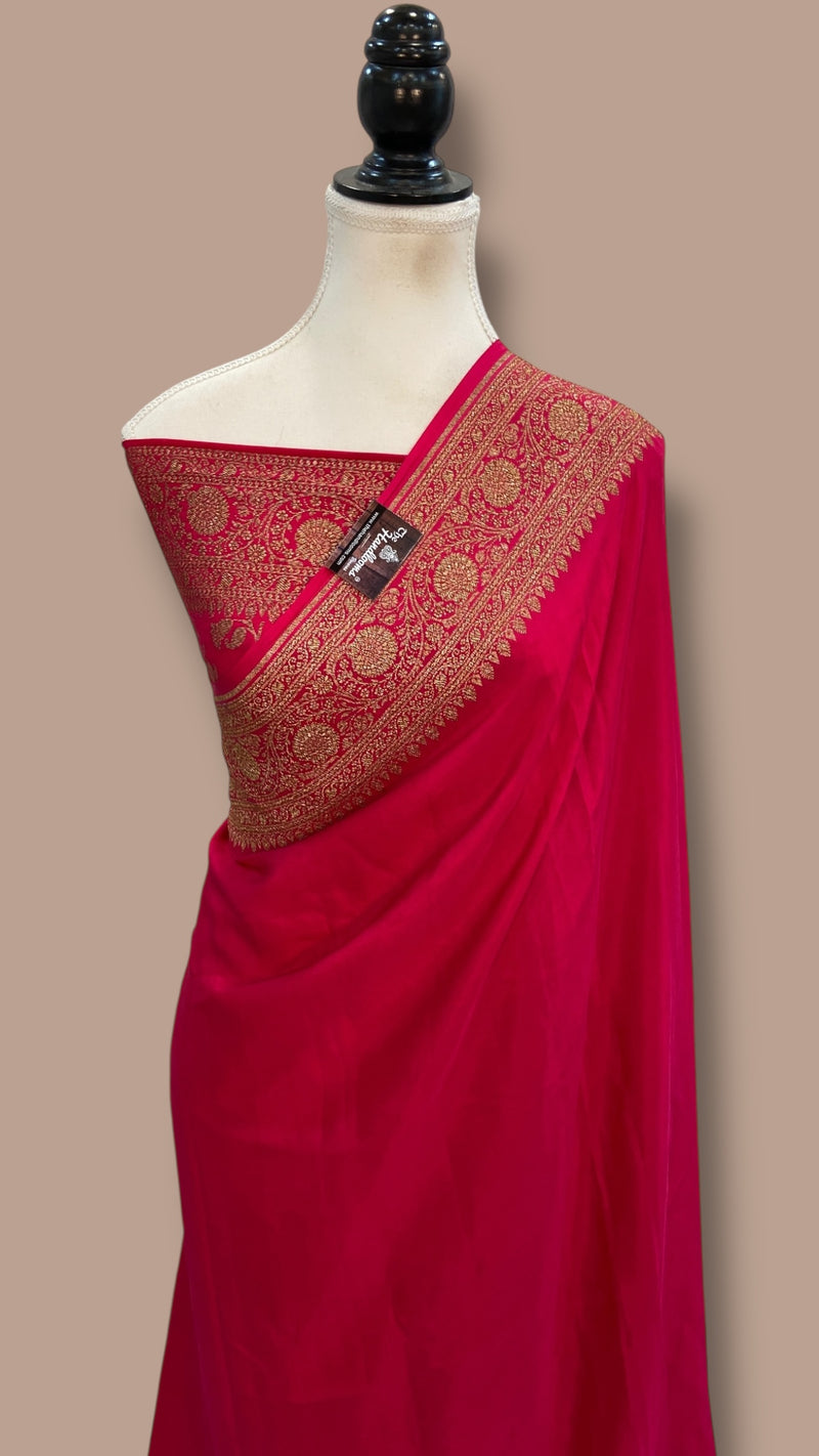 Pure Khaddi Crepe Georgette Handloom Banarasi Saree - The Handlooms