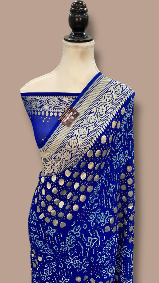 Pure Georgette Banarasi Bandhej Handloom Saree - Water Zari - The Handlooms