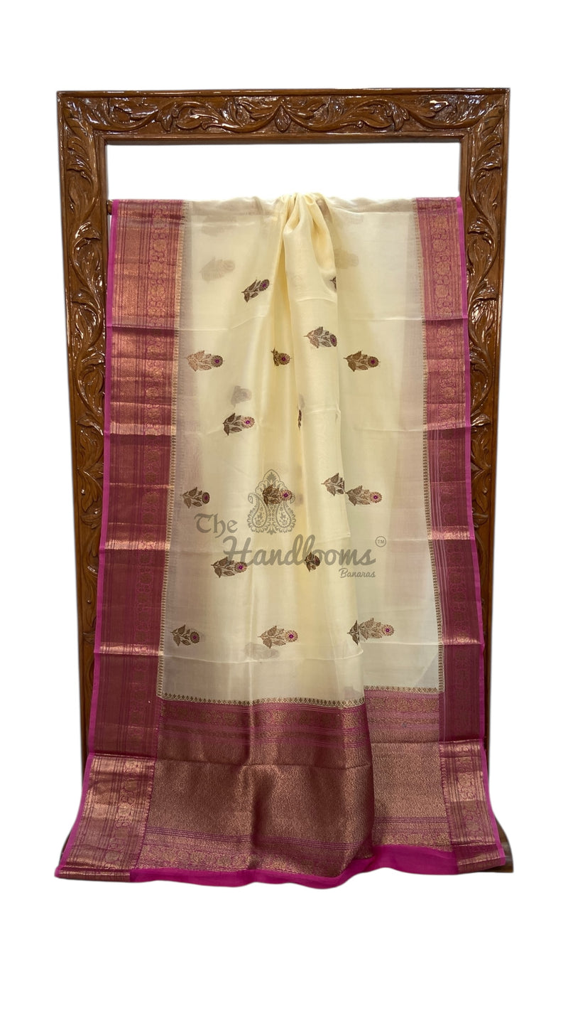 Pure Kora Handloom Banarasi Saree with Meenakari - The Handlooms
