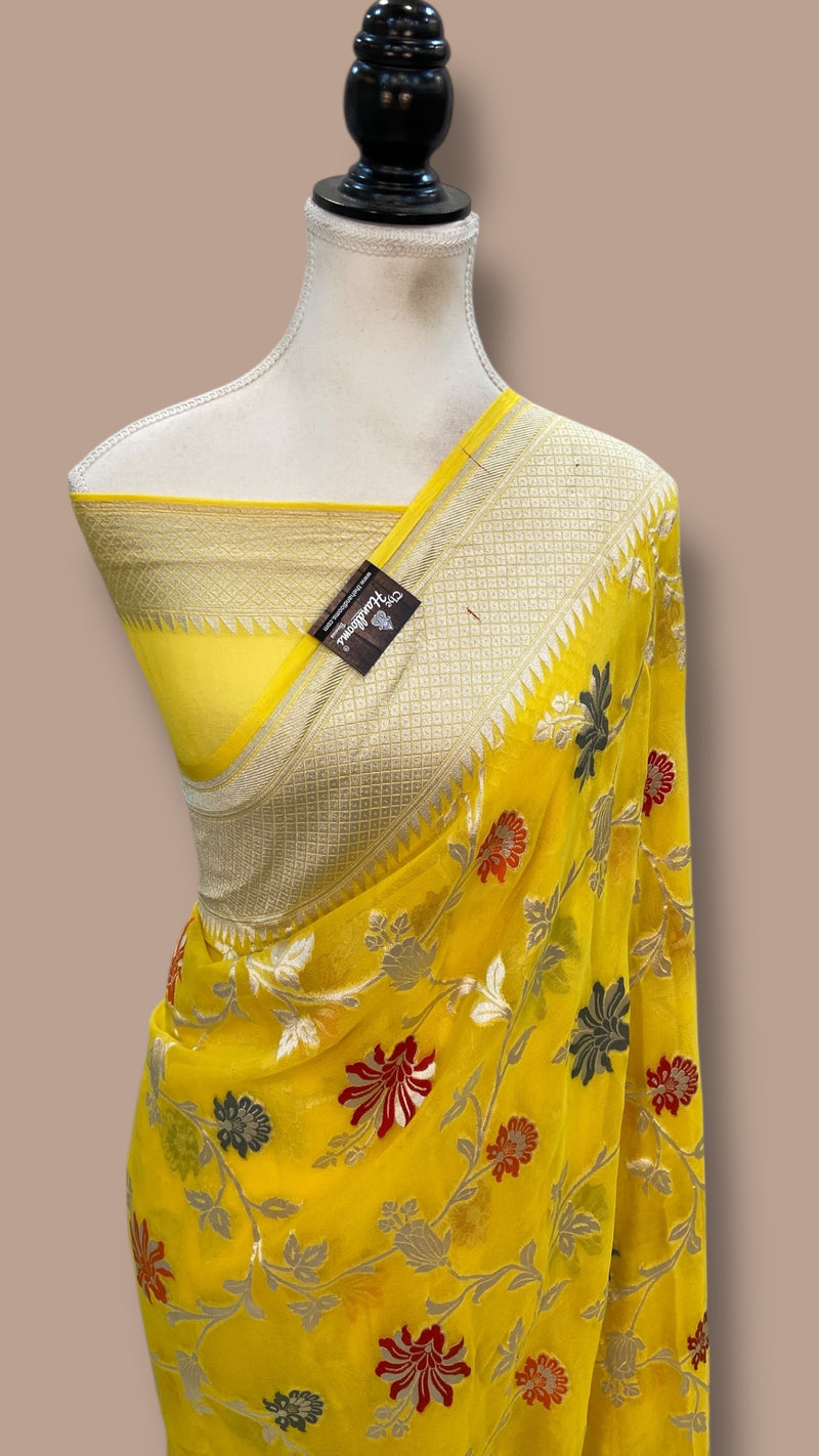 Khaddi Georgette Handloom Banarasi Saree - All Over Sona Roopa Jaal Work