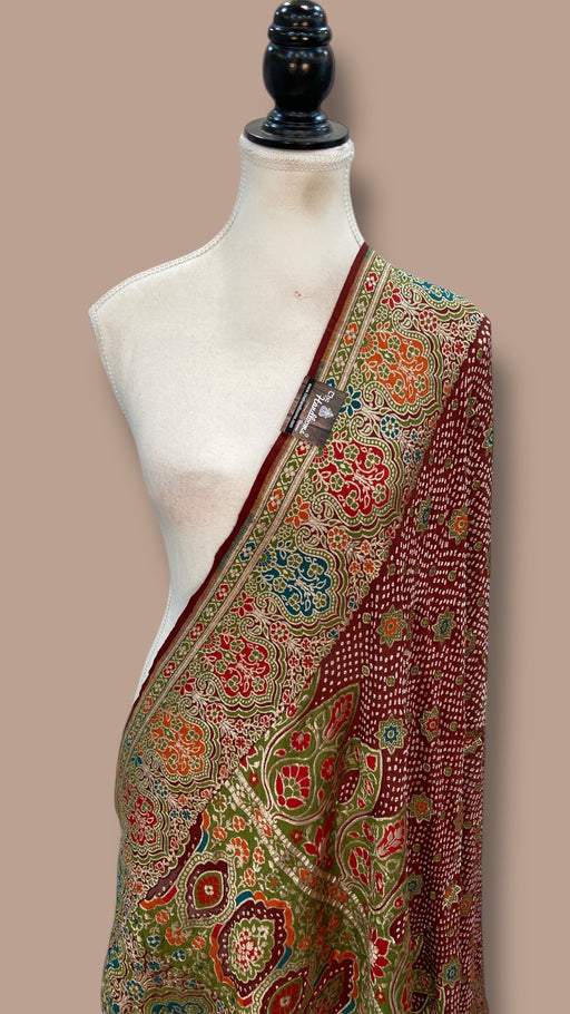 Pure Georgette Banarasi Bandhej Handloom Dupatta - The Handlooms