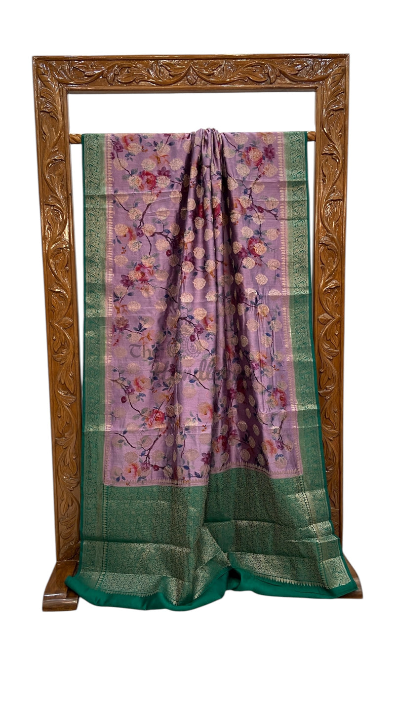 Pure Chiniya Silk Handloom Banarasi Saree Digital Print - The Handlooms