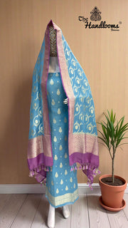 Pure Moonga Georgette Banarasi Dress material - The Handlooms