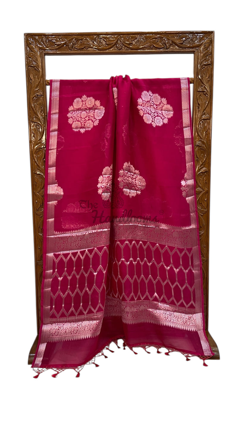 Magenta Pink Pure Kora Handloom Banarasi Saree