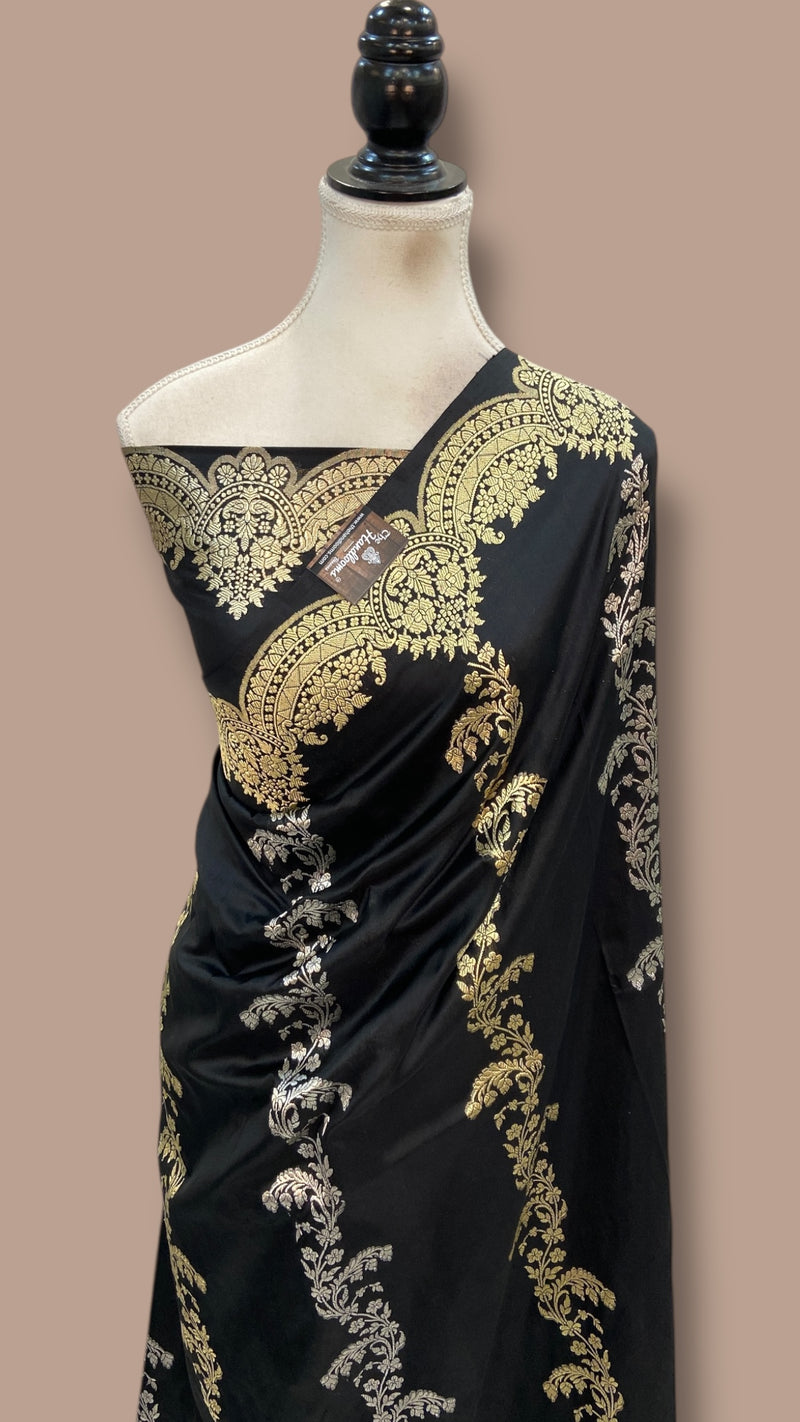 Pure Katan Silk Banarasi Handloom Saree - All Over Soona Roopa Kadua Stripe