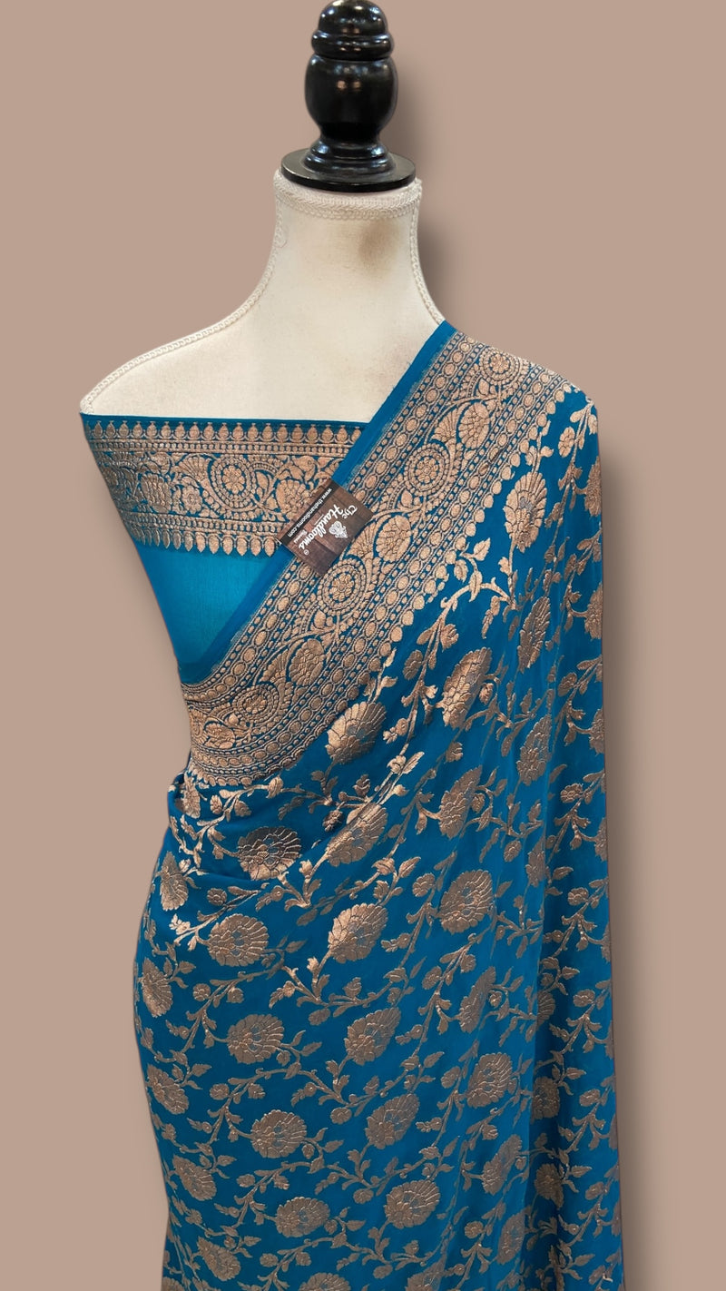 Pure Khaddi Georgette Handloom Banarasi Saree - Copper Zari