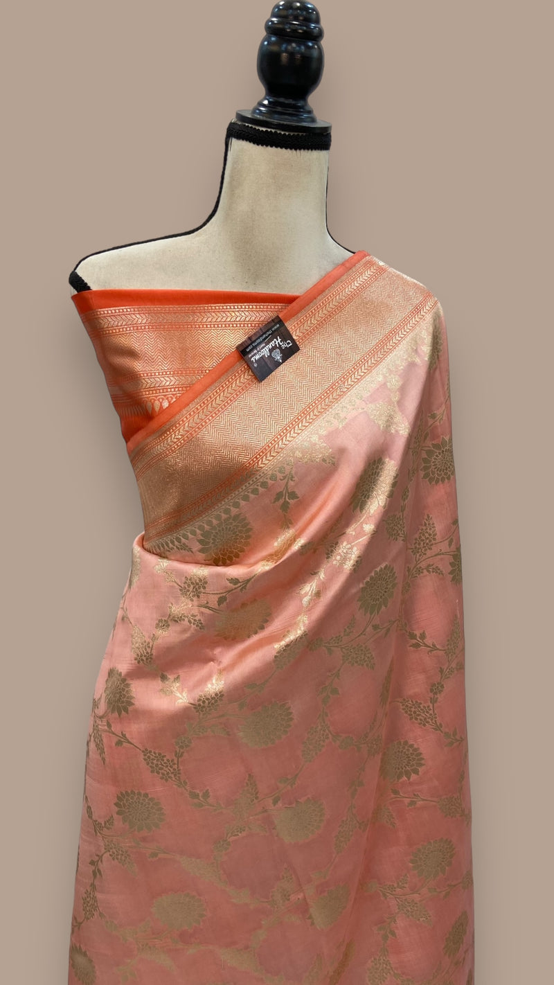 Pure Dupion Silk Banarasi Saree - Gold Zari - The Handlooms