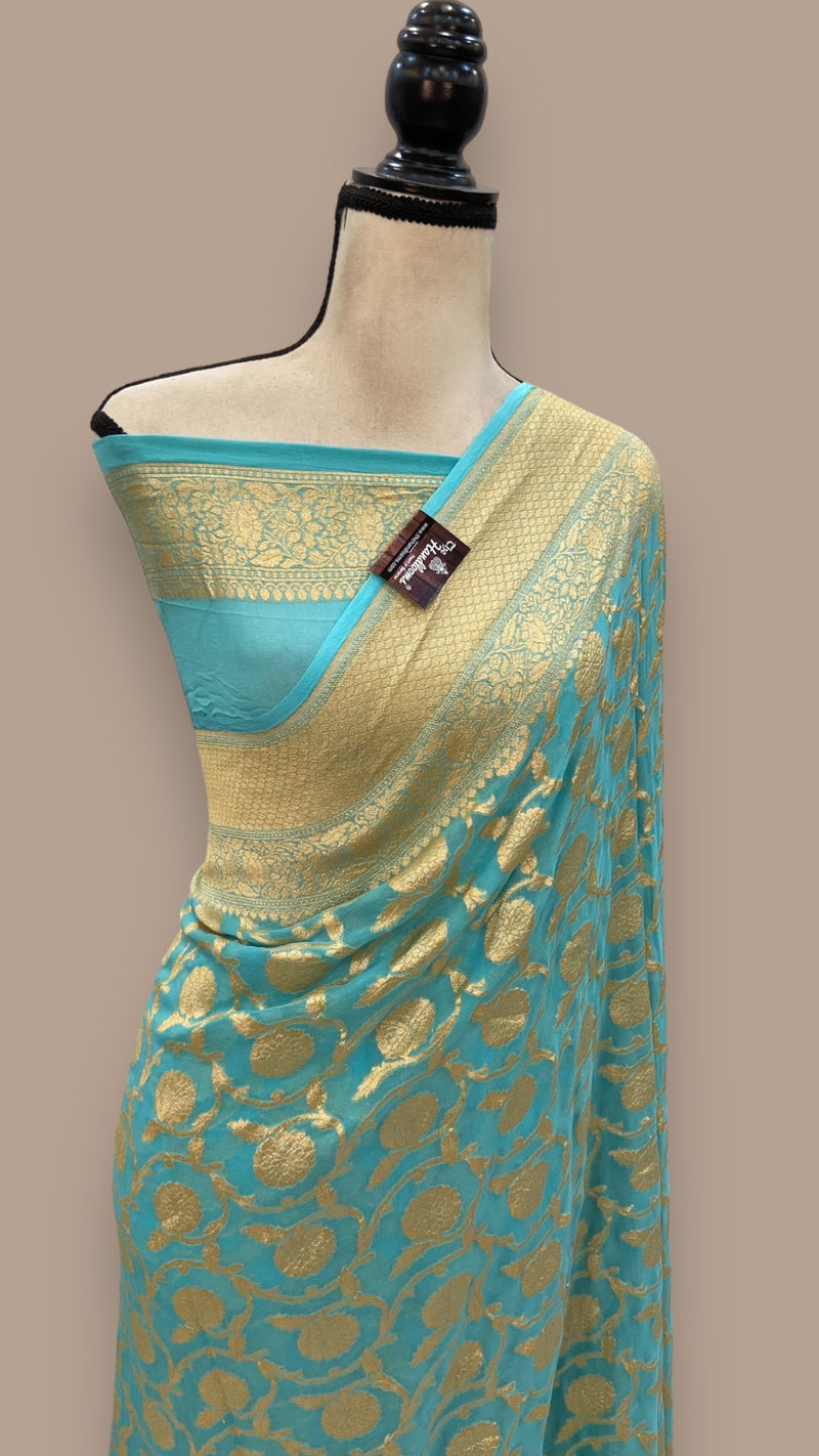 Khaddi Georgette Banarasi Saree - Gold zari - The Handlooms