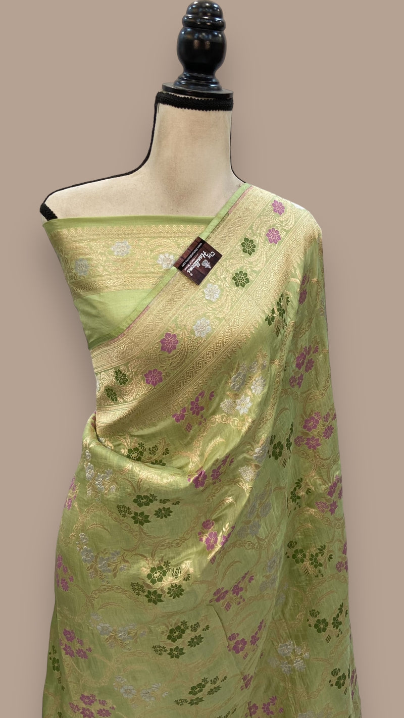 Pure Katan Silk Banarasi Handloom Saree - All over Jaal work - With Meenakari - The Handlooms