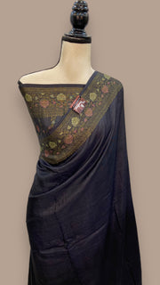 Black Pure Butter Crepe Banarasi Saree - The Handlooms