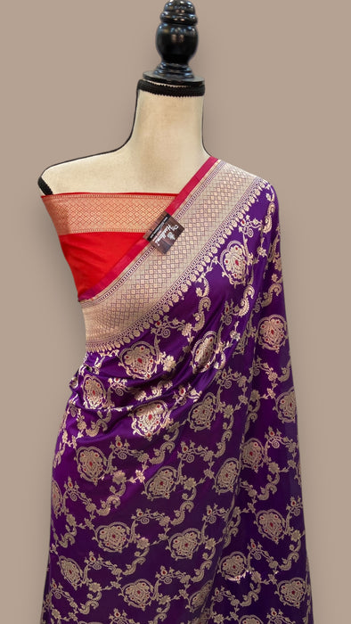 Pure Katan Silk Banarasi Handloom Saree - All over Jaal work with Meenakari