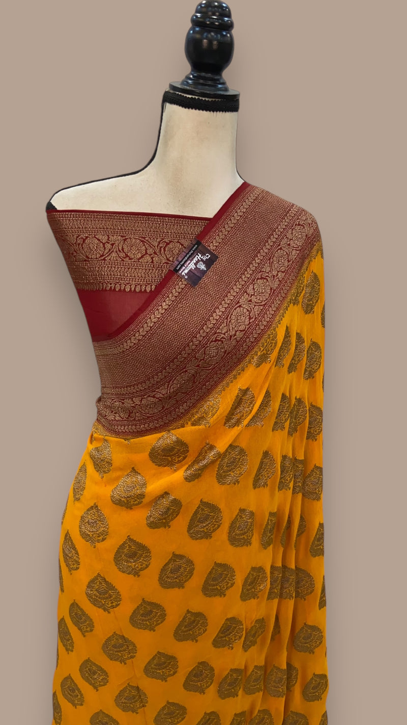 Pure Khaddi Georgette Banarasi Saree - Antique zari - The Handlooms