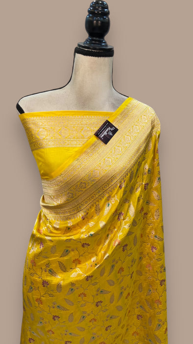 Pure Katan Silk Banarasi Handloom Saree - All over Jaal work with Meenakari