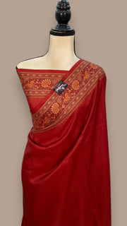 Red Pure Butter Crepe Banarasi Saree - The Handlooms
