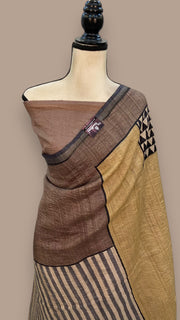 Pure Tussar Silk Handloom Banarasi Saree With Handprints - The Handlooms