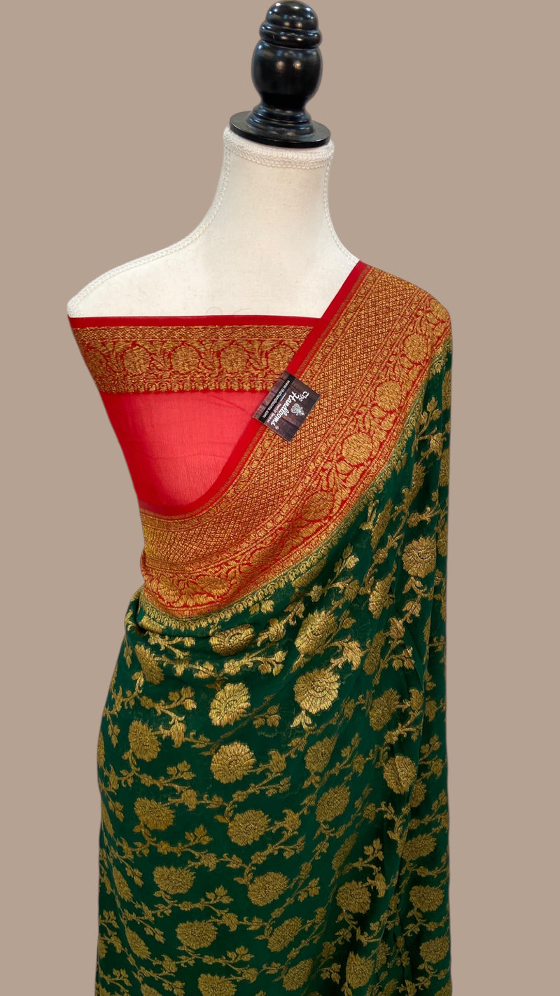 Khaddi Georgette Handloom Banarasi Saree -  Antique zari - The Handlooms