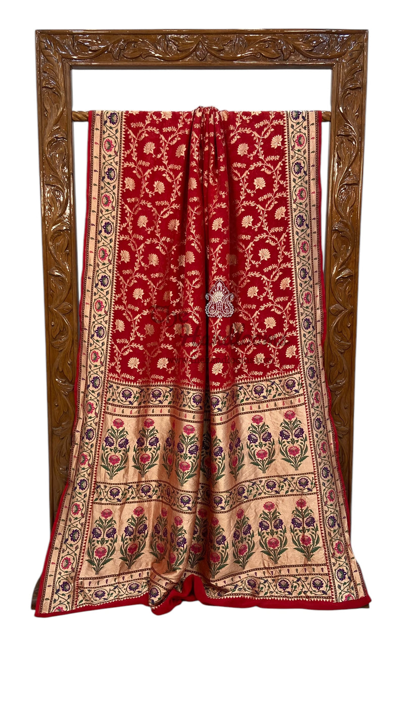 Pure Georgette Banarasi Handloom Saree - with meenakari work - The Handlooms