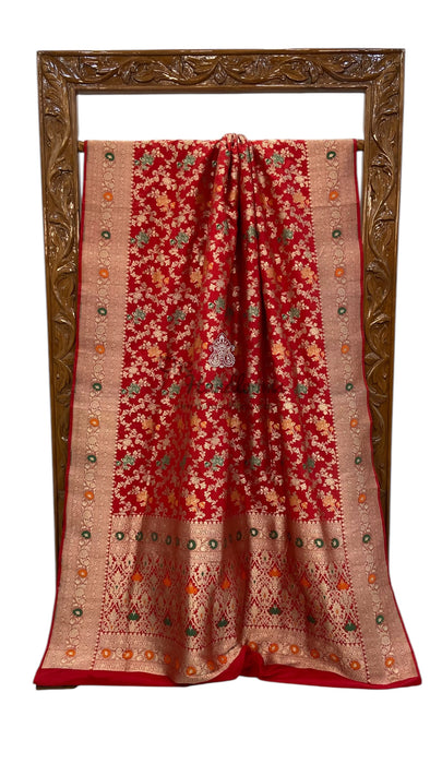 Pure Katan Silk Banarasi Handloom Saree - All over Jaal work With Meenakari