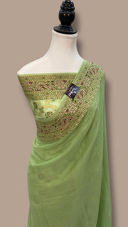 Pista Pure Chiffon Khaddi Banarasi Saree - The Handlooms
