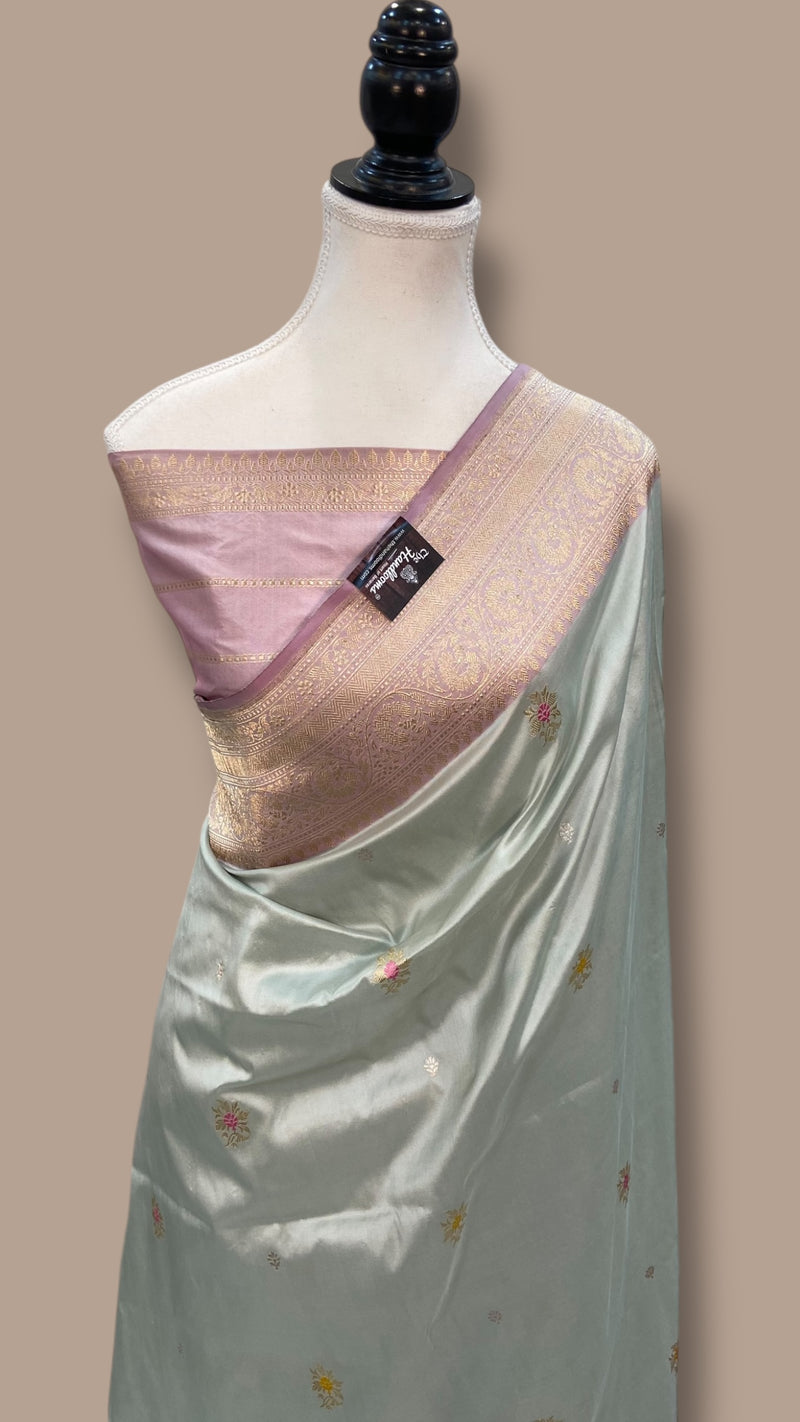 Pure Katan Silk Banarasi Handloom Saree - All over Sona Roopa Kadua motifs - The Handlooms