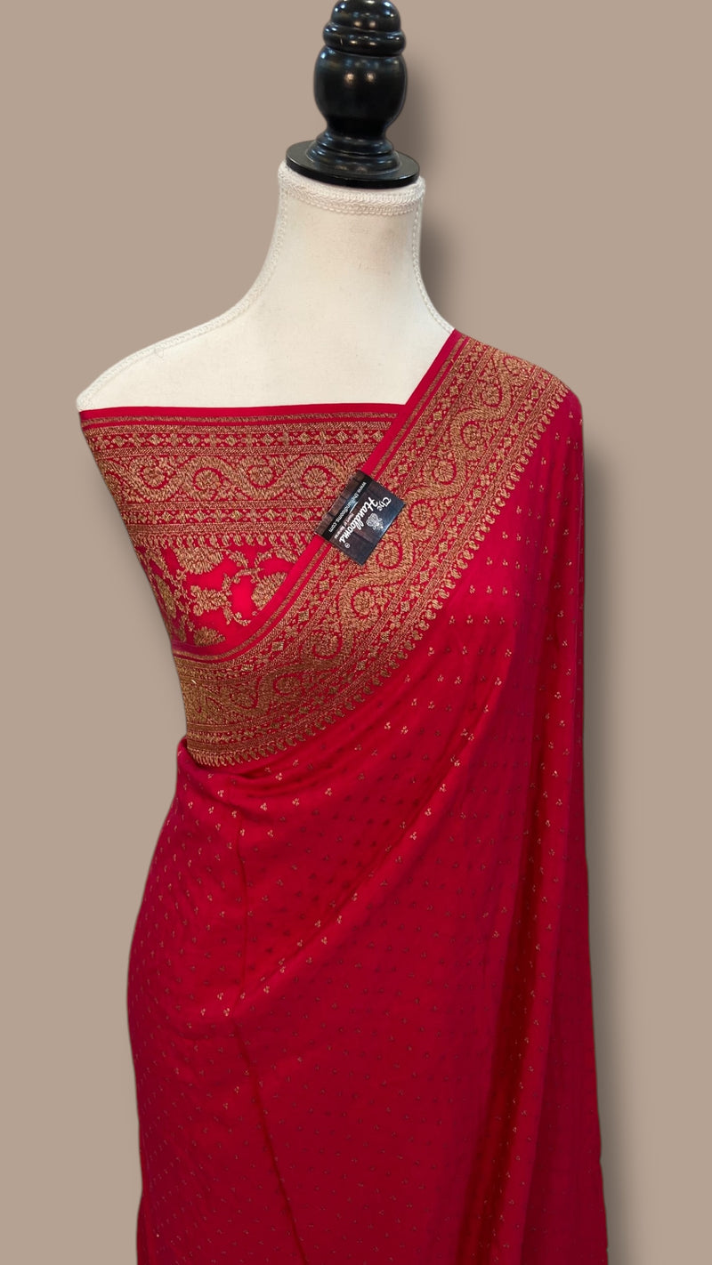 Pure Khaddi Crepe Georgette Handloom Banarasi Saree - The Handlooms