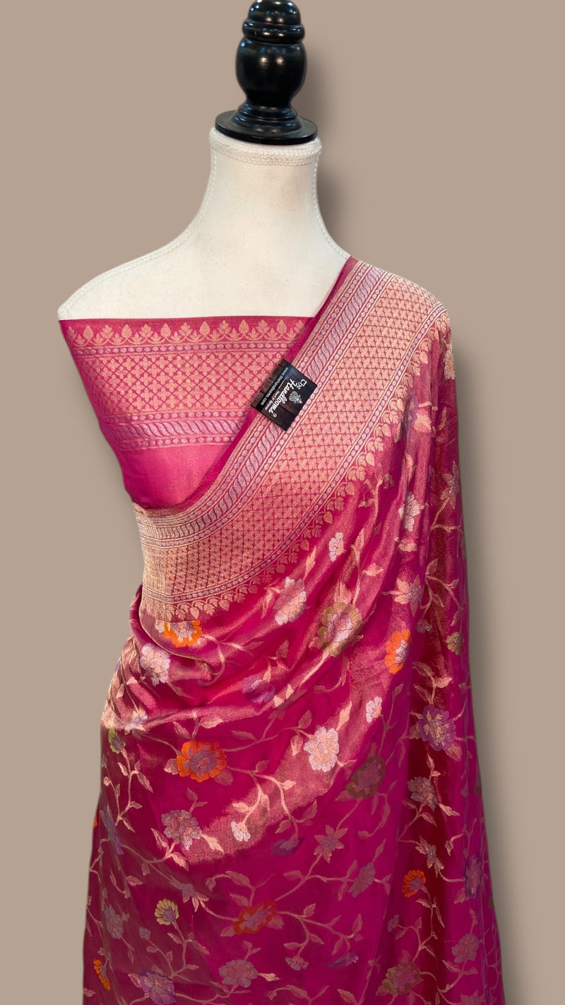 Ektara Pure Katan Tissue Silk Banarasi Handloom Saree - All over Sona Roopa Jaal Work - The Handlooms