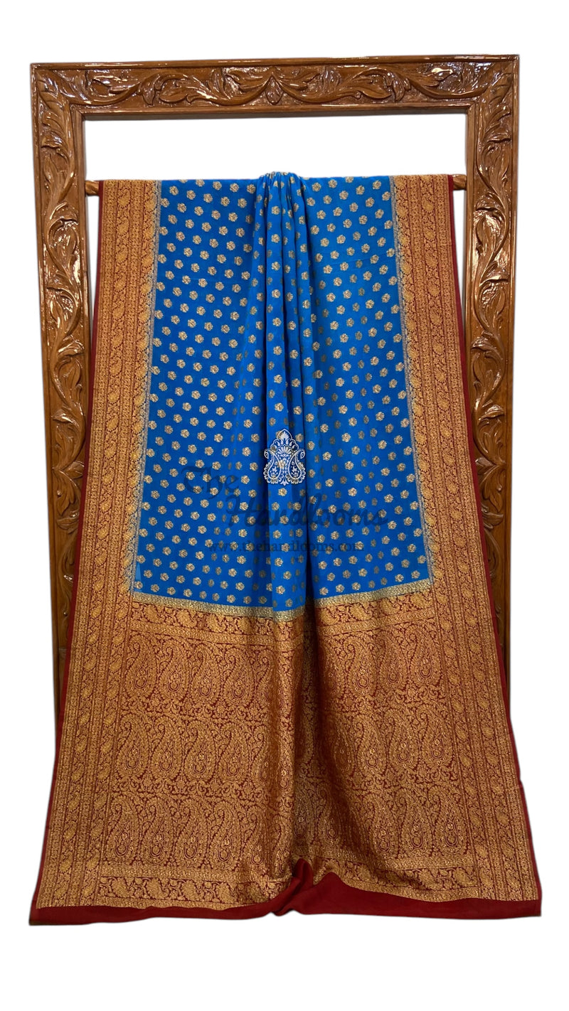 Khaddi Georgette Handloom Banarasi Saree - Antique Zari - The Handlooms