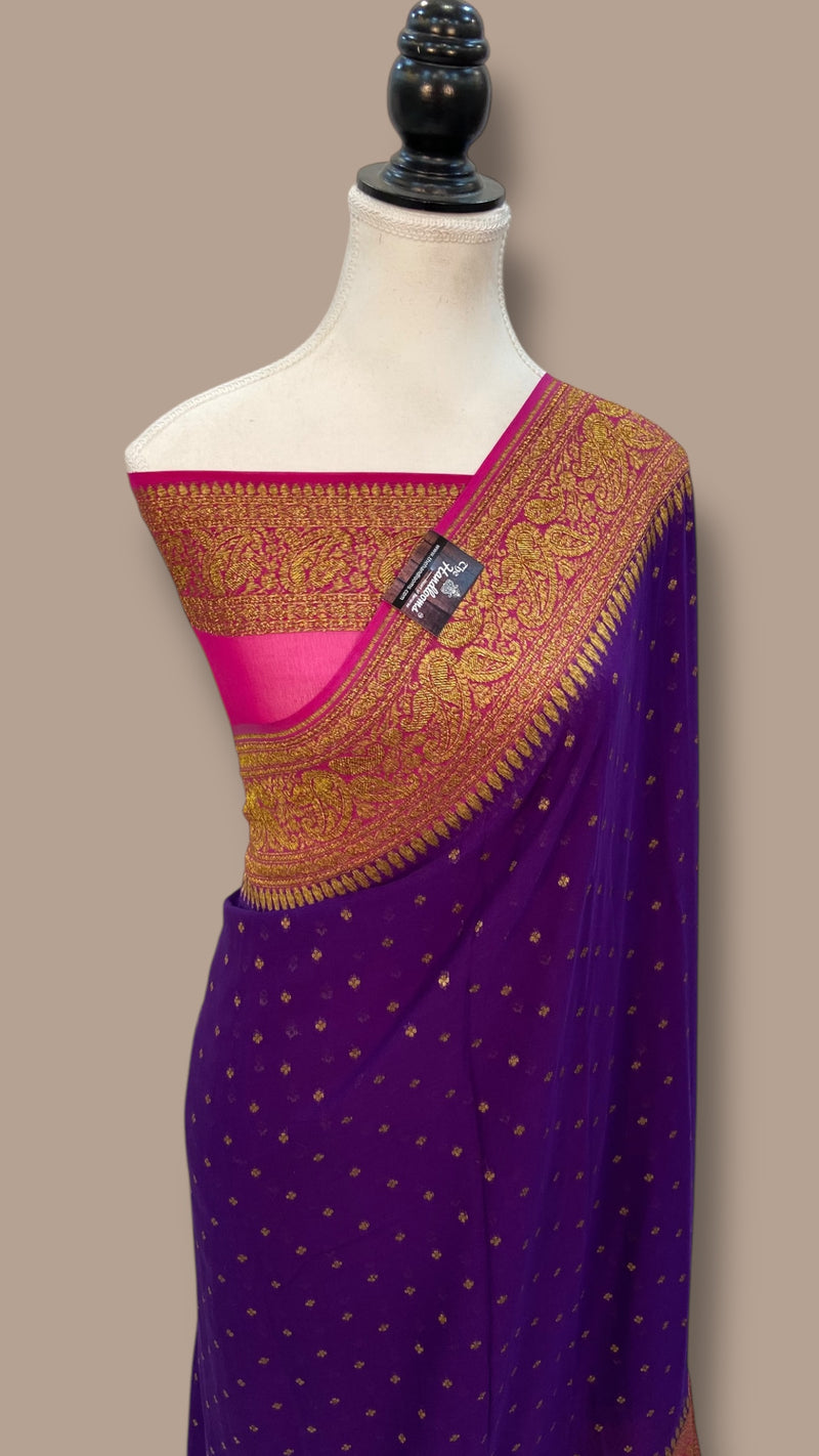 Khaddi Georgette Handloom Banarasi Saree - Antique Zari - The Handlooms