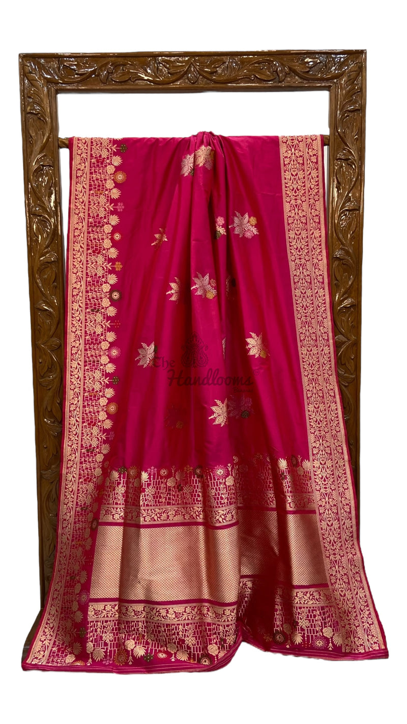 Pure Katan Silk Banarasi Handloom Saree - All over Sona Roopa Kadua Boota with Meenakari - The Handlooms