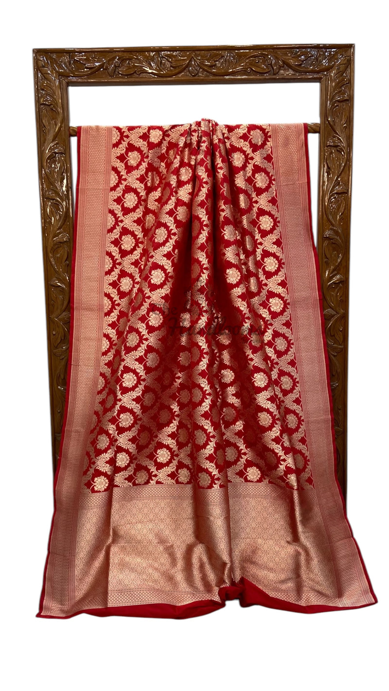 Deepika Padukone in Red Pure Katan Silk Banarasi Handloom Saree - All Over Jaal Work - The Handlooms