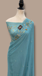 Pure Georgette Handloom Banarasi Saree with Handwork: Zardozi, Diamond Chain and Katdana - The Handlooms